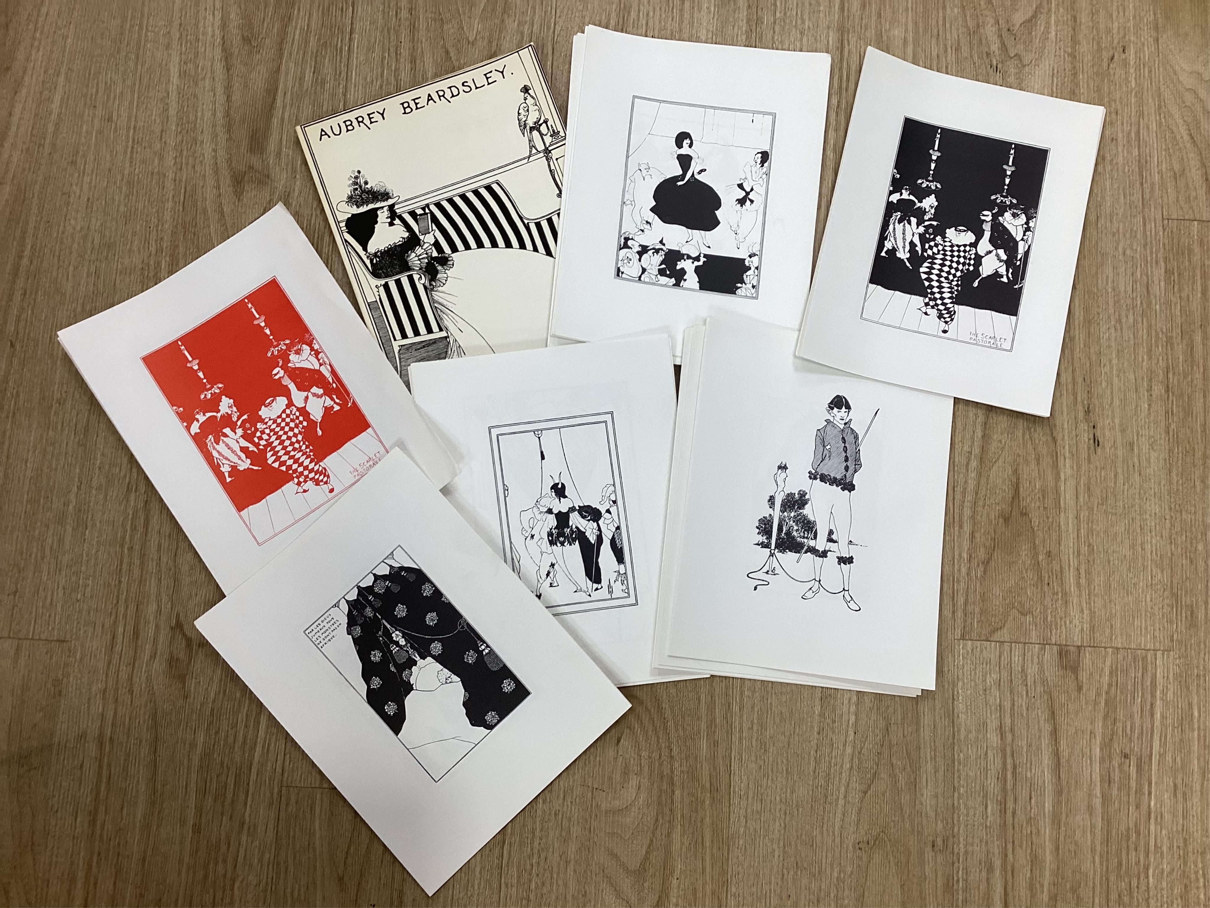 After Aubrey Beardsley (1872-1898), a very large collection of unframed prints, some in colour, unsigned, together with a book, Sixty selected drawings